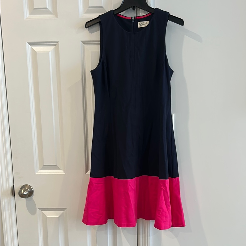 Eliza J Navy and Hot Pink Sleeveless Colorblock Dress